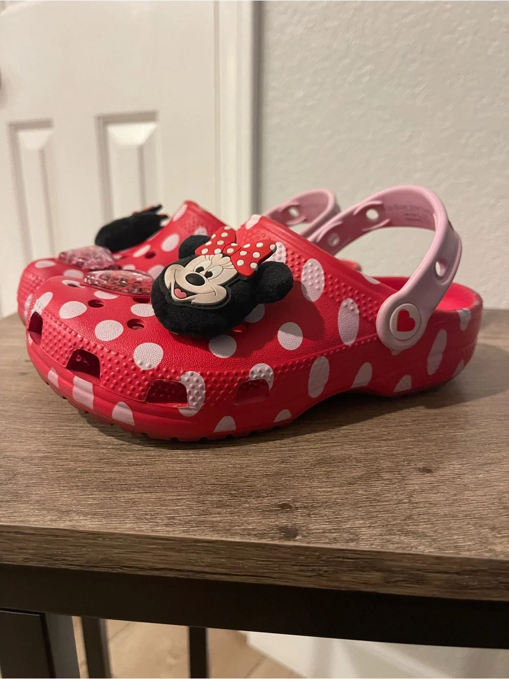 Disney Minnie Mouse Red and White Polka Dot Kids Croc Sandals with Pink Straps